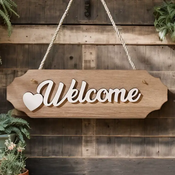 1 pièce, plaque de bienvenue en bois légère avec inscription anglaise 'Welcome'