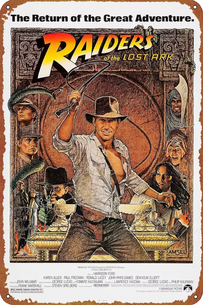 Affiche de film INDIANA JONES AND THE RAIDERS OF THE LOST ARK, panneau métallique rétro en étain ada