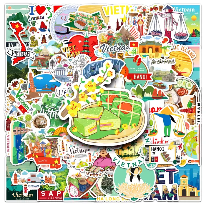 Autocollants de la série Vietnam City, 50 pièces, stickers, dessin animé, mignon, imperméable, pour 