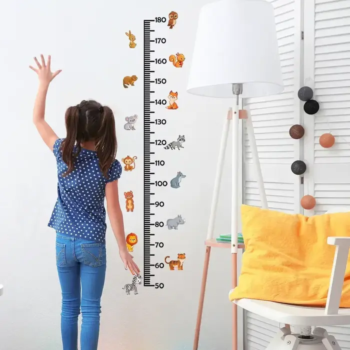 Tableau de croissance des animaux pour enfants, autocollants muraux, Lion mignon, lapin, forêt, mesure de la hauteur, règle pour enfants, décoration de chambre d'enfant