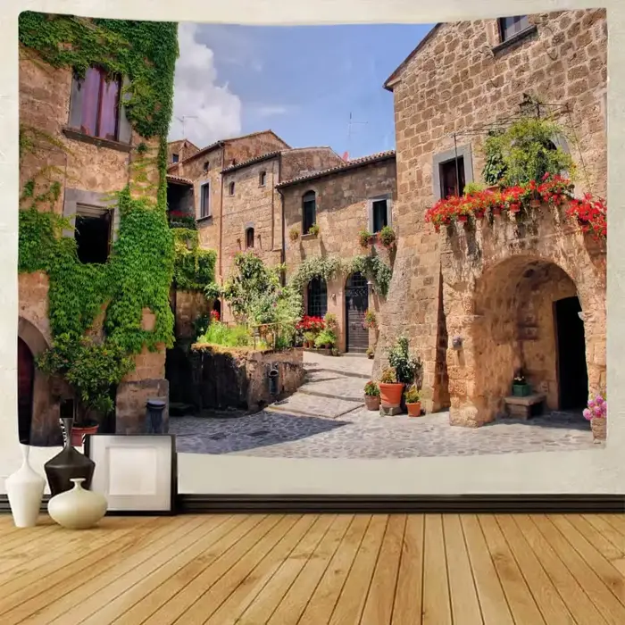 Bohème maison décoration murale salon Art tissu suspendu grand tapisserie imprimée rétro ville jardin paysage tenture