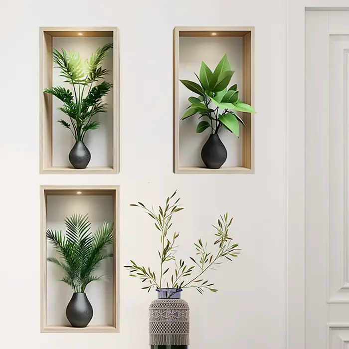 Autocollant Mural plantes vertes, peinture de Simulation murale en pot pour salon, décoration de fond de maison, sparadrap amovibles d'art Mural