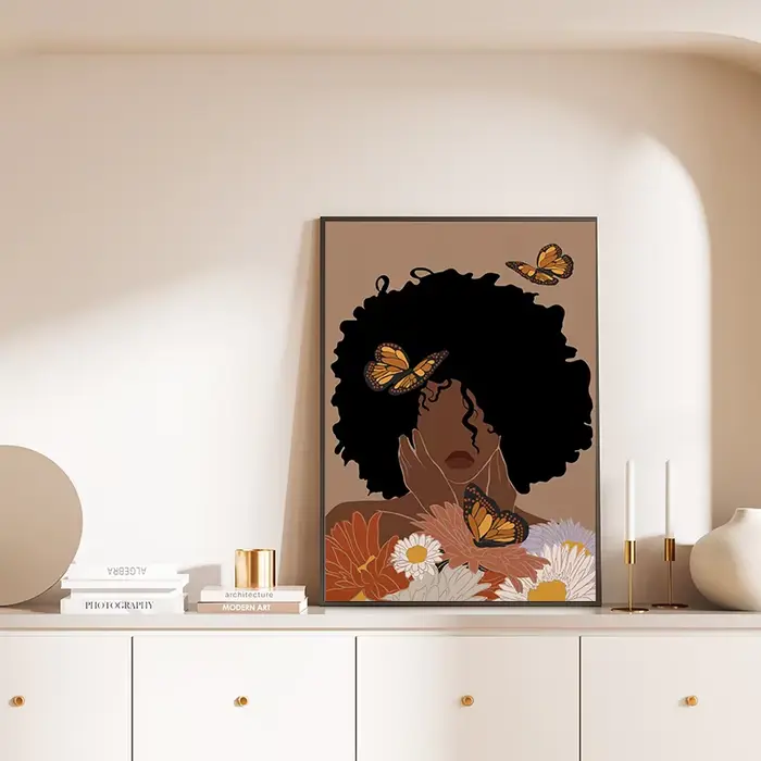 Femme africaine tête de fleur toile noire livres d'art mural et images de Yoga décor de salon de maison Boho œuvre mode impression affiche