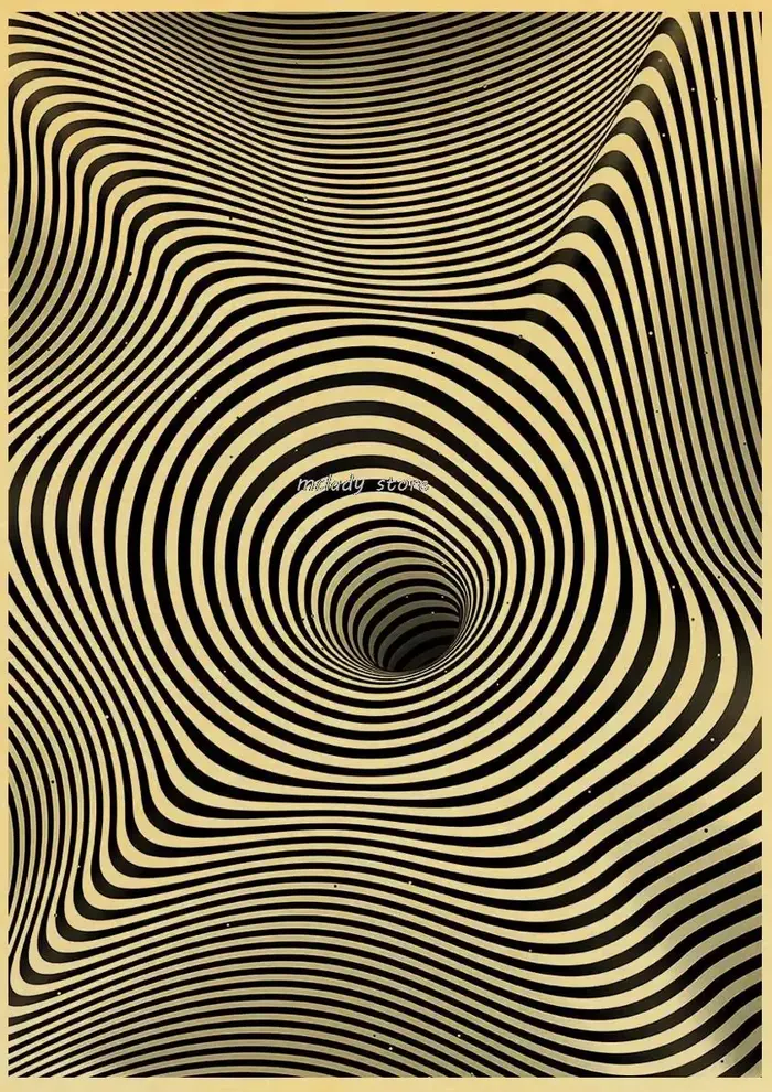 Peinture sur toile psychédélique trippy en noir et blanc, affiche abstraite de tension Icide optique