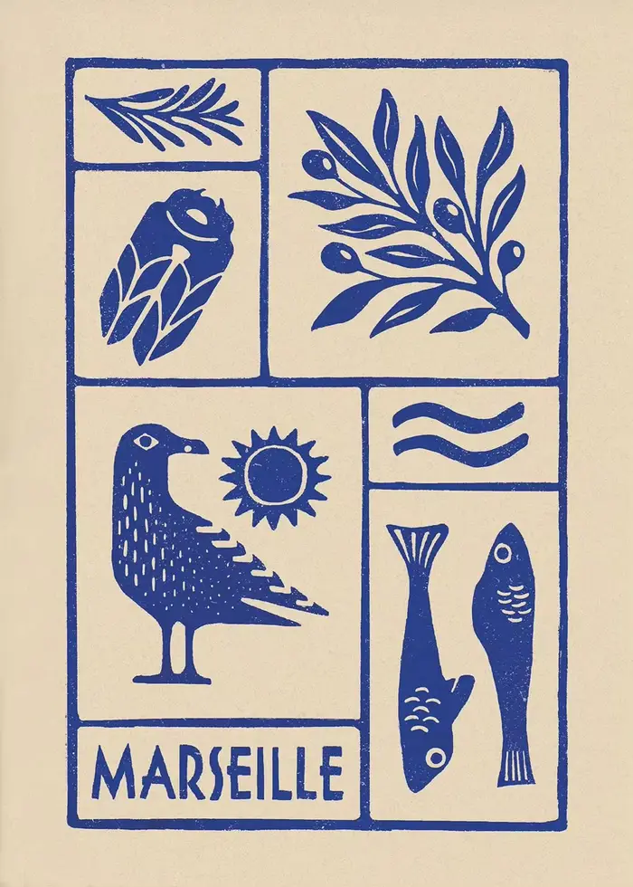 Toile imprimée minimaliste de Marseille, vue sur la ville, mouette, Nature Gabian, affiche d'art mur