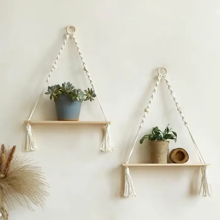 Étagères murales flottantes en macramé en bois