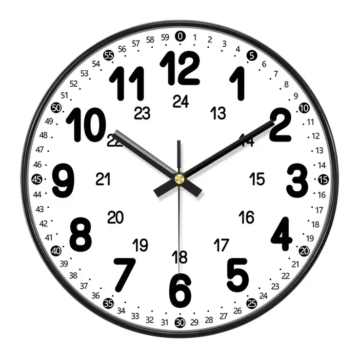 Horloge murale ronde format 24 heures, grand cadran clair, mouvement silencieux, pour salon, chambre