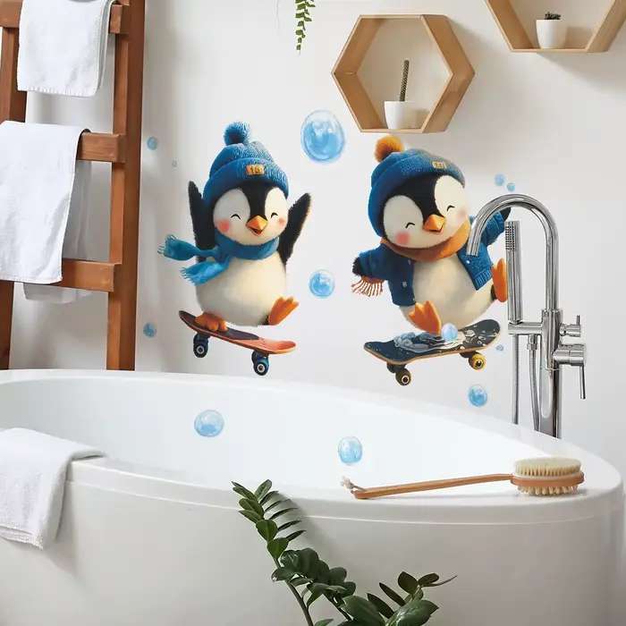 Autocollant Mural de skateboard pingouin de dessin animé