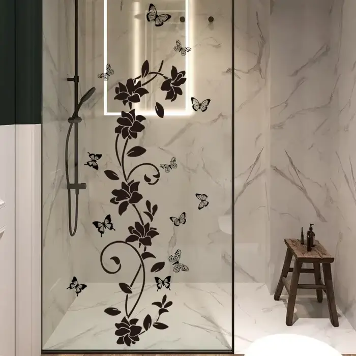 Autocollant mural papillon Floral noir auto-adhésif pour arrière-plan de chambre à coucher
