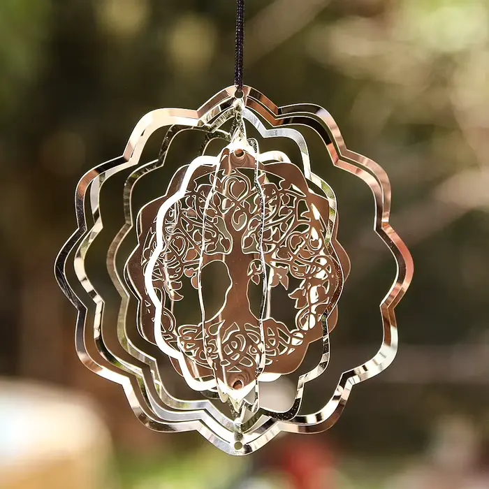 Attrape-vent arbre de vie, pendentif rotatif 3D, effet de lumière fluide, miroir réfléchissant, conc
