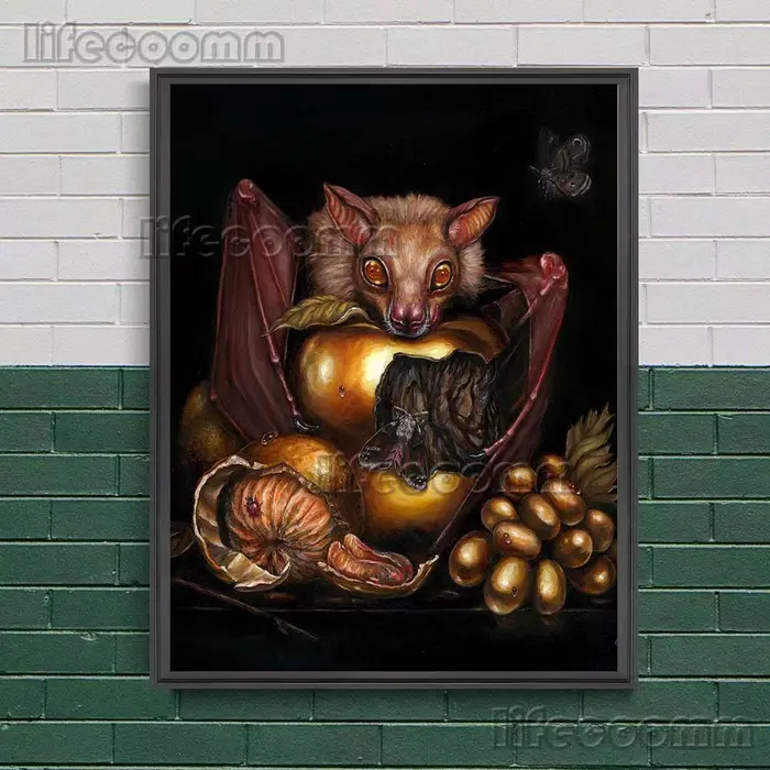 Art mural vintage chauve-souris glouton et fruit doré
