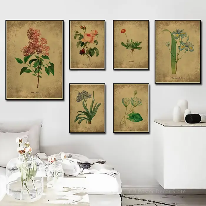 Affiche Botanique Vintage avec Herbes et Plantes
