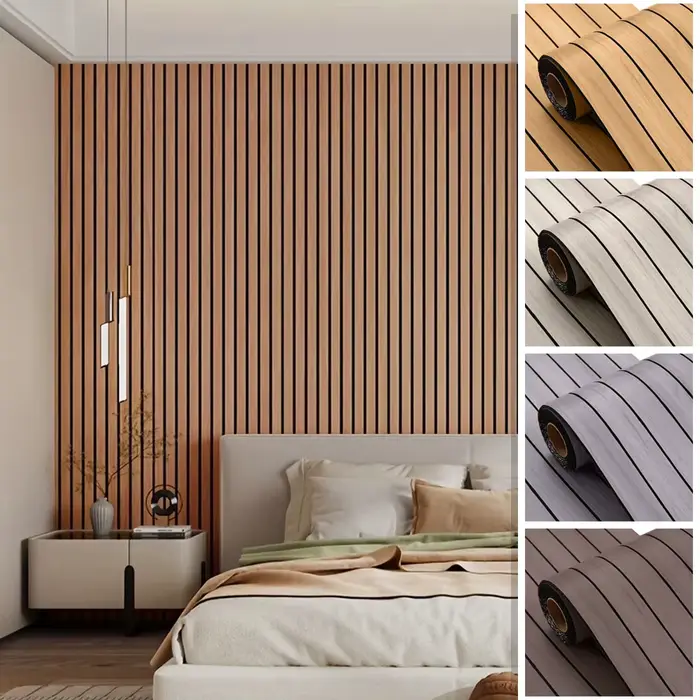 Panneaux muraux à motif de grille en bois 3D