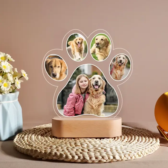 Cadre Photo pour animaux de compagnie, affichage multi-images personnalisé, lumière douce et chaude,