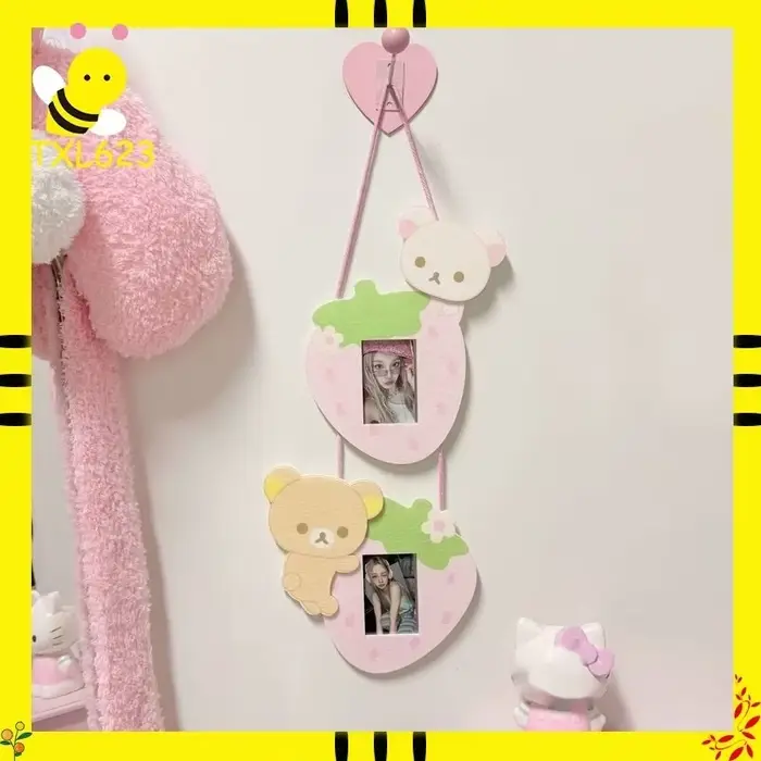Cadre photo suspendu double connecté Rilakkuma Cartoon Strawberry Bear