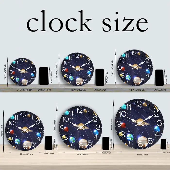 Horloge murale en bois à motif planète univers