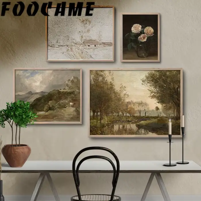 Peinture à l'huile de paysage de montagnes vintage américaines