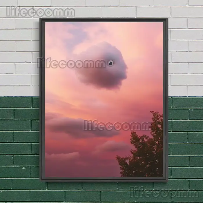 Yeux dans les nuages, peinture sur toile d'art mural fantaisie abstraite, soyez regardé par les nuag