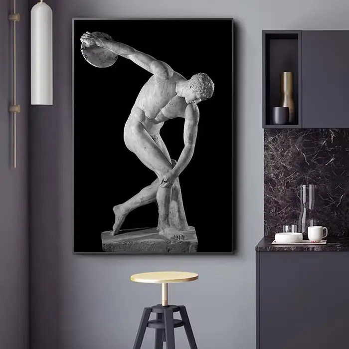 Statue de célébrité néoclassique classique rétro noir et blanc