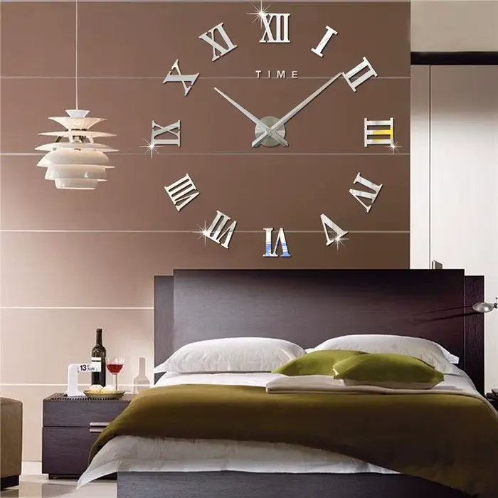 Horloge Murale Numérique 3D en Acrylique, Design de Chiffres Romains, Miroir, Mode, Grande Horloge M
