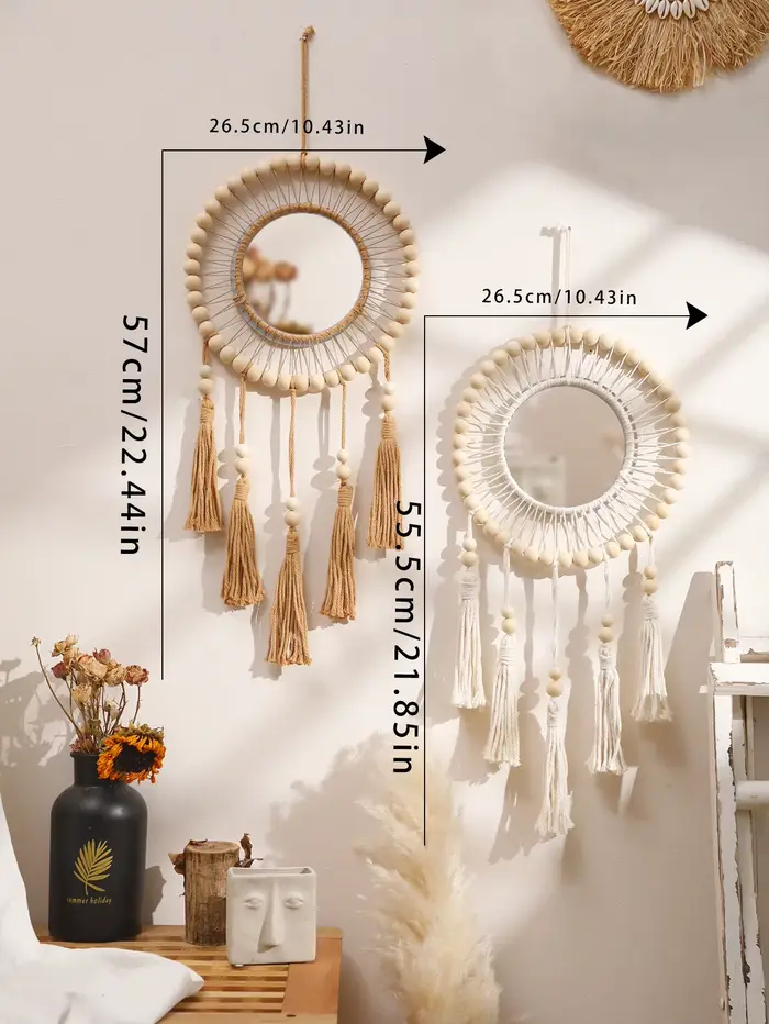 Miroirs décoratifs en perles de bois tissées à la main