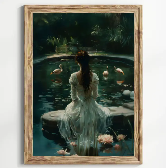 Ophelia Dark Academia Print The Lake Poster, Goth EWdy, Victorian Girl Into Lake Canvas Painting, Wa