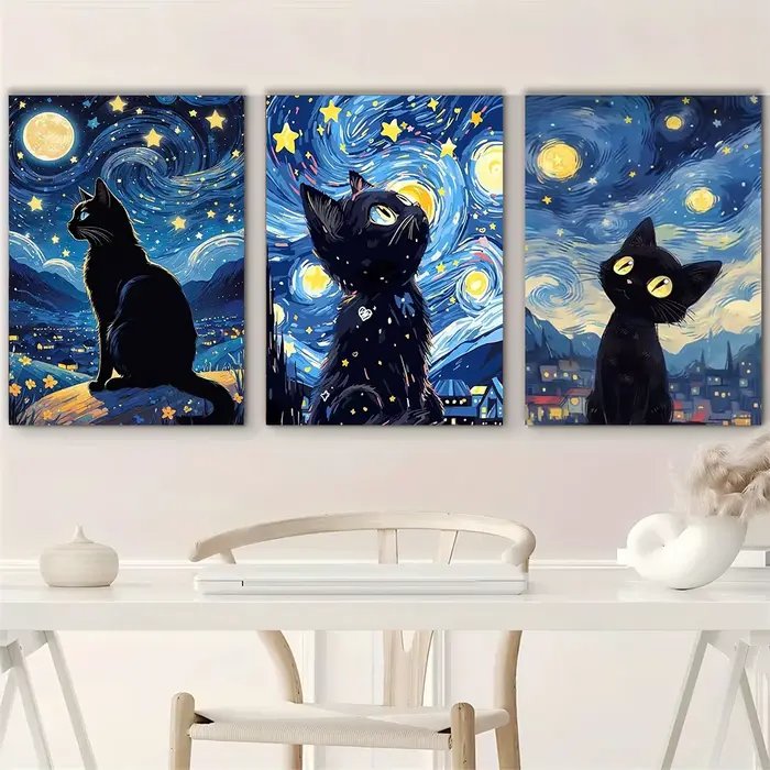 Nuit étoilée chat ciel étoilé Graffiti Art affiches toile peintures mignon rêveur enfants cadeaux salon cuisine décor à la maison