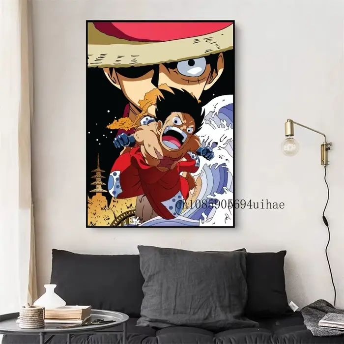Japon Anime Figure rétro entourant une pièce Luffy toile peinture impression murale maison Art affiche mur esthétique chambre décor cadeau
