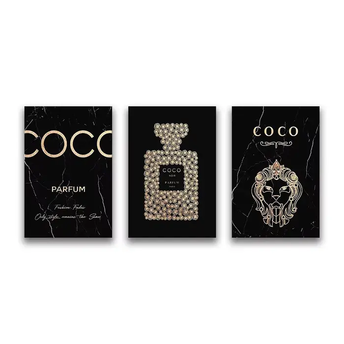 Affiches et impressions de bouteille de parfum COCO noir et or