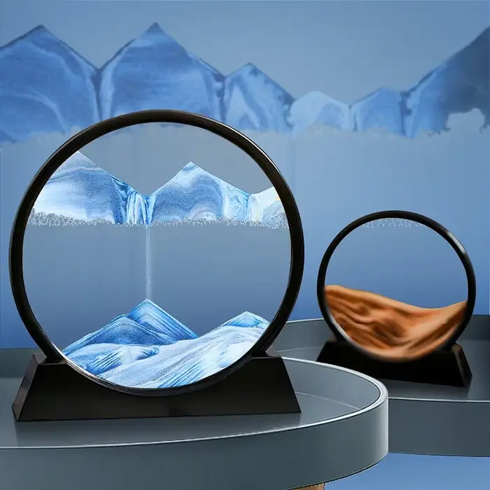 Tableau d'art de sable en mouvement 3D, verre rond, paysage de sable de mer profonde, sablier, artis