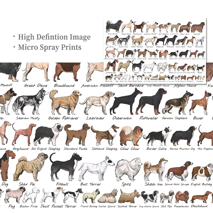 Peinture et impressions sur toile sans cadre avec illustration de étudiés de chiens