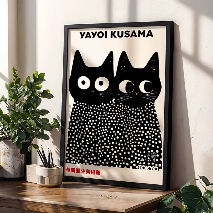 Yayoi Kusama – peinture sur toile de chat noir