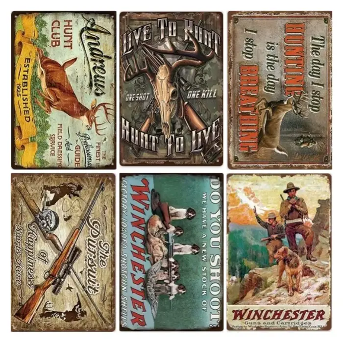 Panneau de chasse vintage en métal