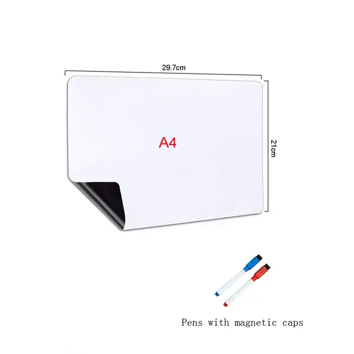 Tableau magnétique effaçable à sec A3 + A4, marqueurs pour réfrigérateur, feuille de tableau blanc, 