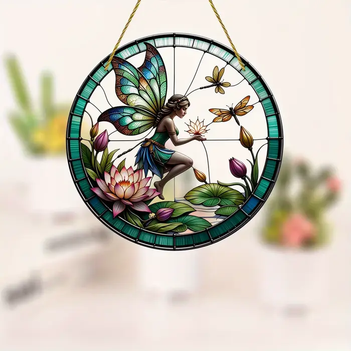 Décoration murale ronde en acrylique style vitrail