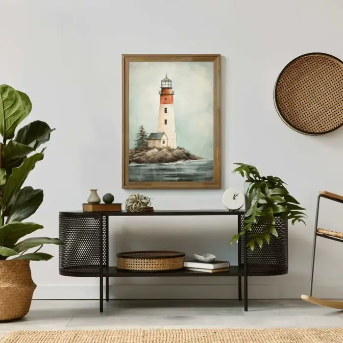 Affiche nautique de voilier de phare de mouette Vintage