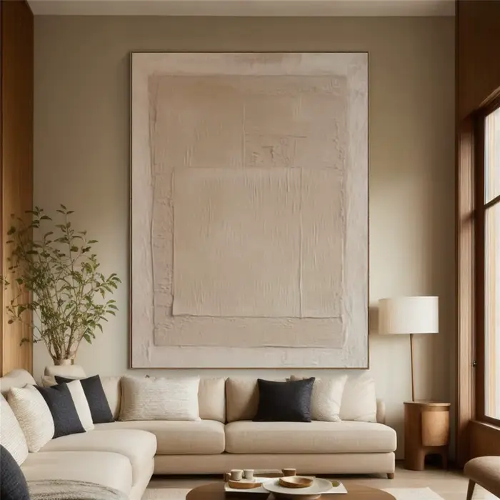 Grande peinture abstraite beige faite à la main de Bergame