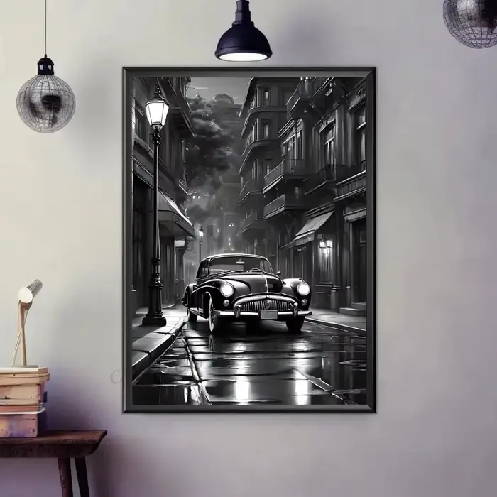 Toile imprimée d'art de voiture de luxe noir et blanc, peinture esthétique minimaliste pour salon, d