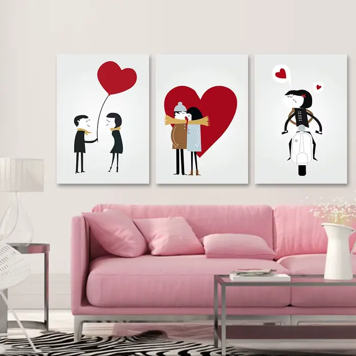 Peinture sur toile romantique d'amour et d'étreinte rouge