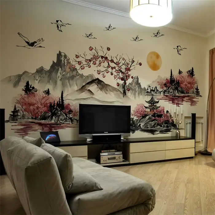 Autocollants muraux grue de peinture de paysage de Style chinois