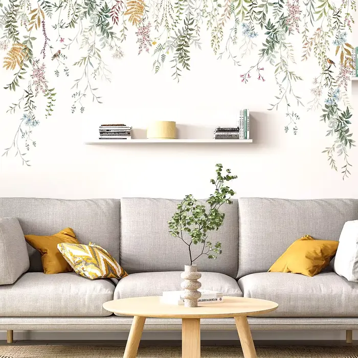 Autocollants muraux à encre arbre de vigne vert pour salon chambre maison fond décoration murale auto-adhésif vinyle autocollant papier peint