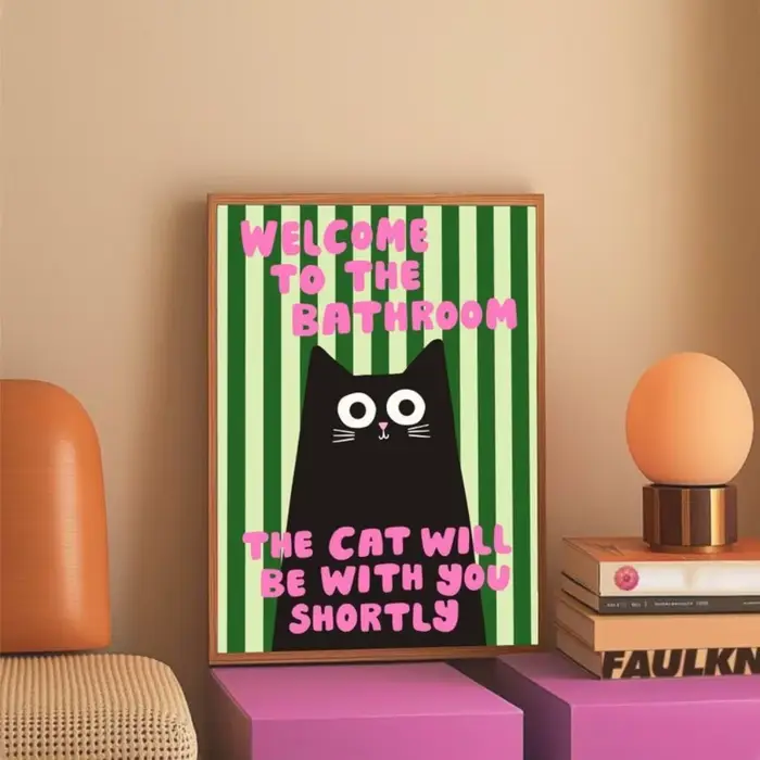 1 pièce d'impression de chat noir de salle de bains sans cadre