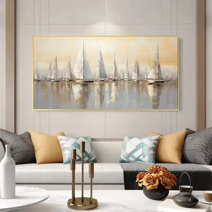 Toile de peinture de paysage marin nautique, voiliers blancs de luxe, Art abstrait, affiche imprimée