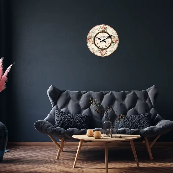 Français Romantique Marseille Rose Bouquet Modèle Horloge murale en bois Salon Chambre Cuisine Décoration de la maison Horloge murale Horloge à quartz silencieuse Cadeau de vacances 10 pouces 12 pouce