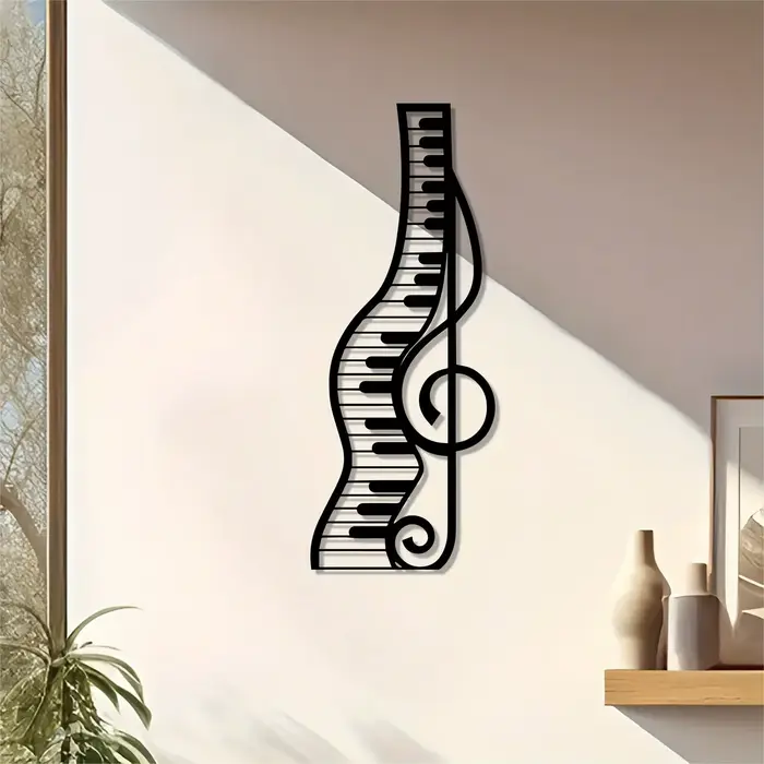 Art mural en métal sur le thème musical – Sculpture de piano élégante pour la décoration de la maison