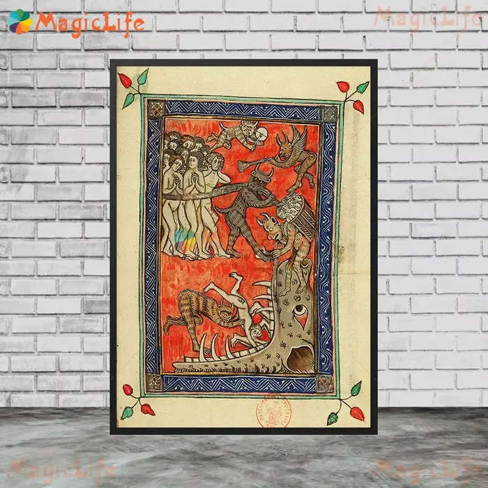 Affiches de manuscrits célèbres Vintage monstre diable enfer, images murales pour salon, peinture su