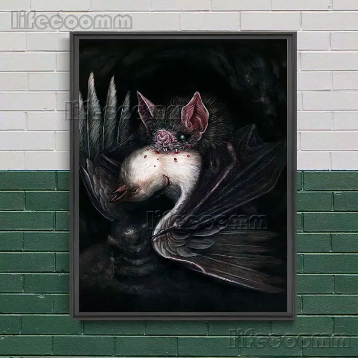 Art mural vintage chauve-souris glouton et fruit doré
