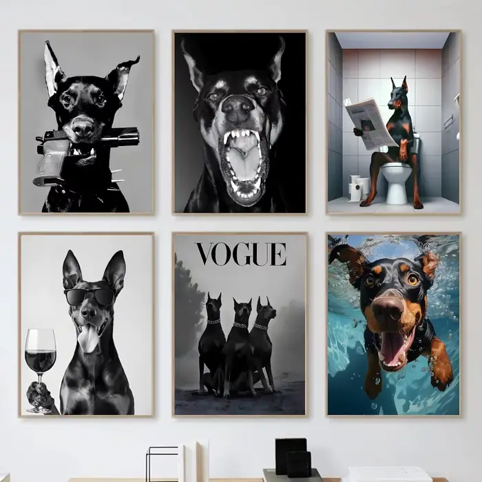 Affiche de chien Doberman noir à la mode moderne