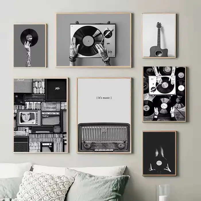 Affiches et impressions de disques de musique en noir et blanc