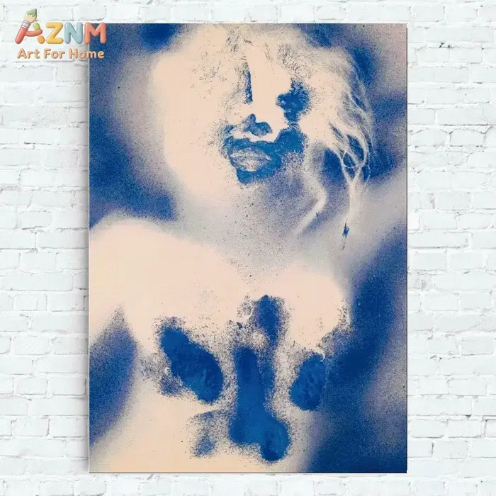 AZNM Peinture sur toile abstraite bleu Klein, art mural moderne texturé, motif éclaboussures d'encre, figure humaine, sans cadre, pour un style minimaliste